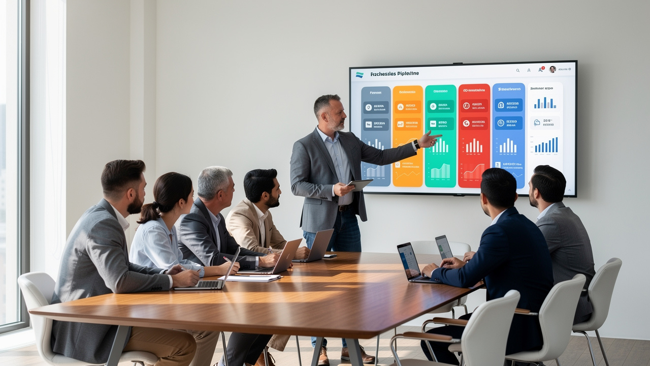 Visualizzazione pipeline vendite B2B su dashboard CRM aziendale